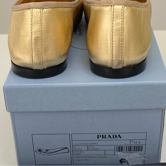 Prada Triangle-Logo Ballet Flats in Platine Gold sz 37.5 New in Box - Picture 9 of 9